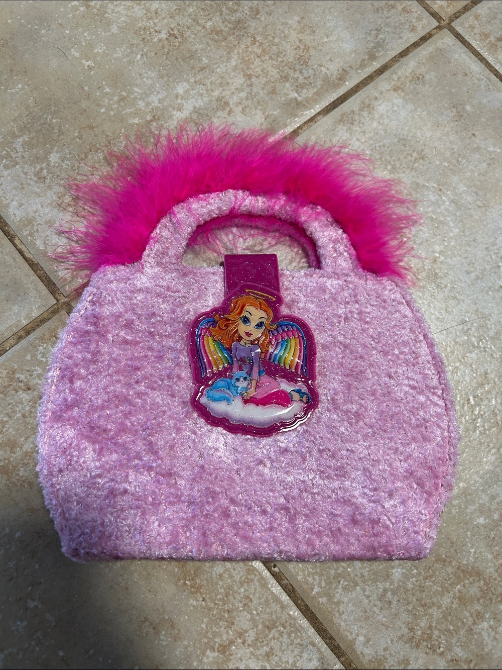 Vintage Y2K Lisa Frank Angel Fuzzy Purse Photo Album